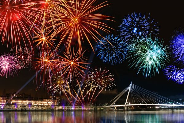 Fuegos artificiales en el cielo nocturno