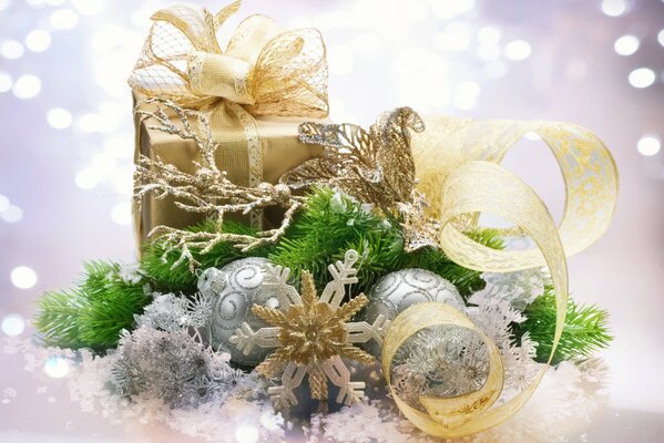 Christmas decorations on a background with highlights