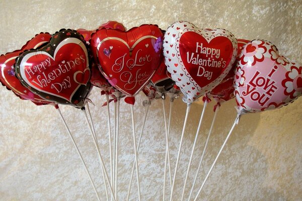 Balloons hearts on a stick for a holiday