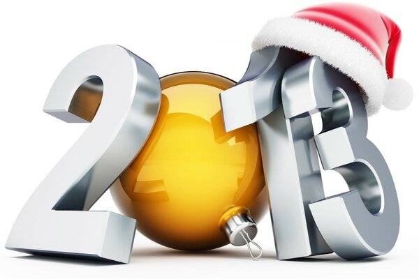 Inscription 2013. New Year wallpaper. Santa s red hat. New Year