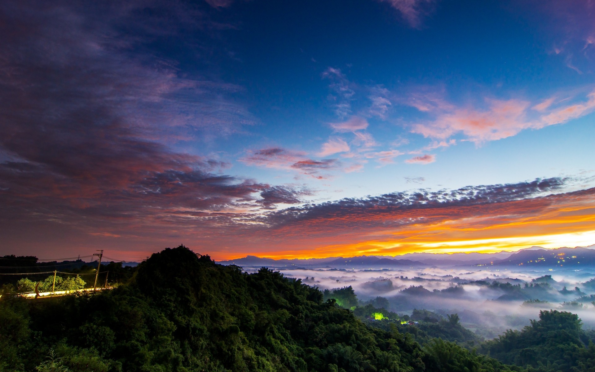 colinas taiwán puesta de sol bosques paisajes cielo asia nubes niebla naturaleza