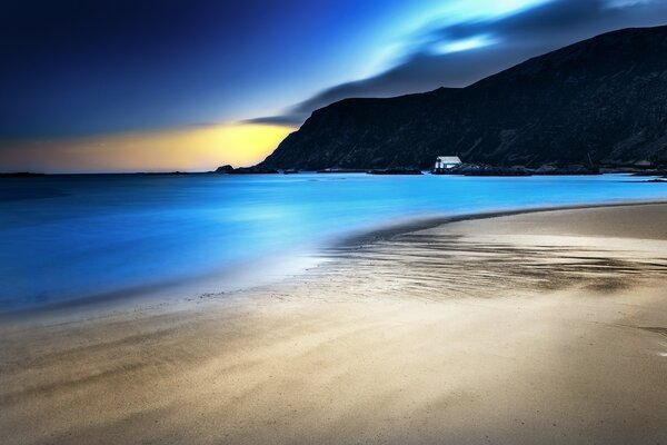 Night beach and big mountains