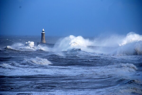 A sea storm. Blows on the lighthouse