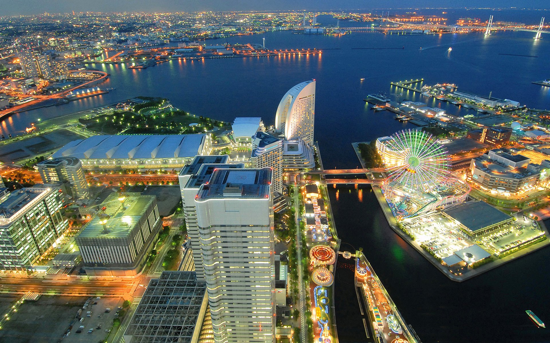 japan hafen stadt nacht lichter meer