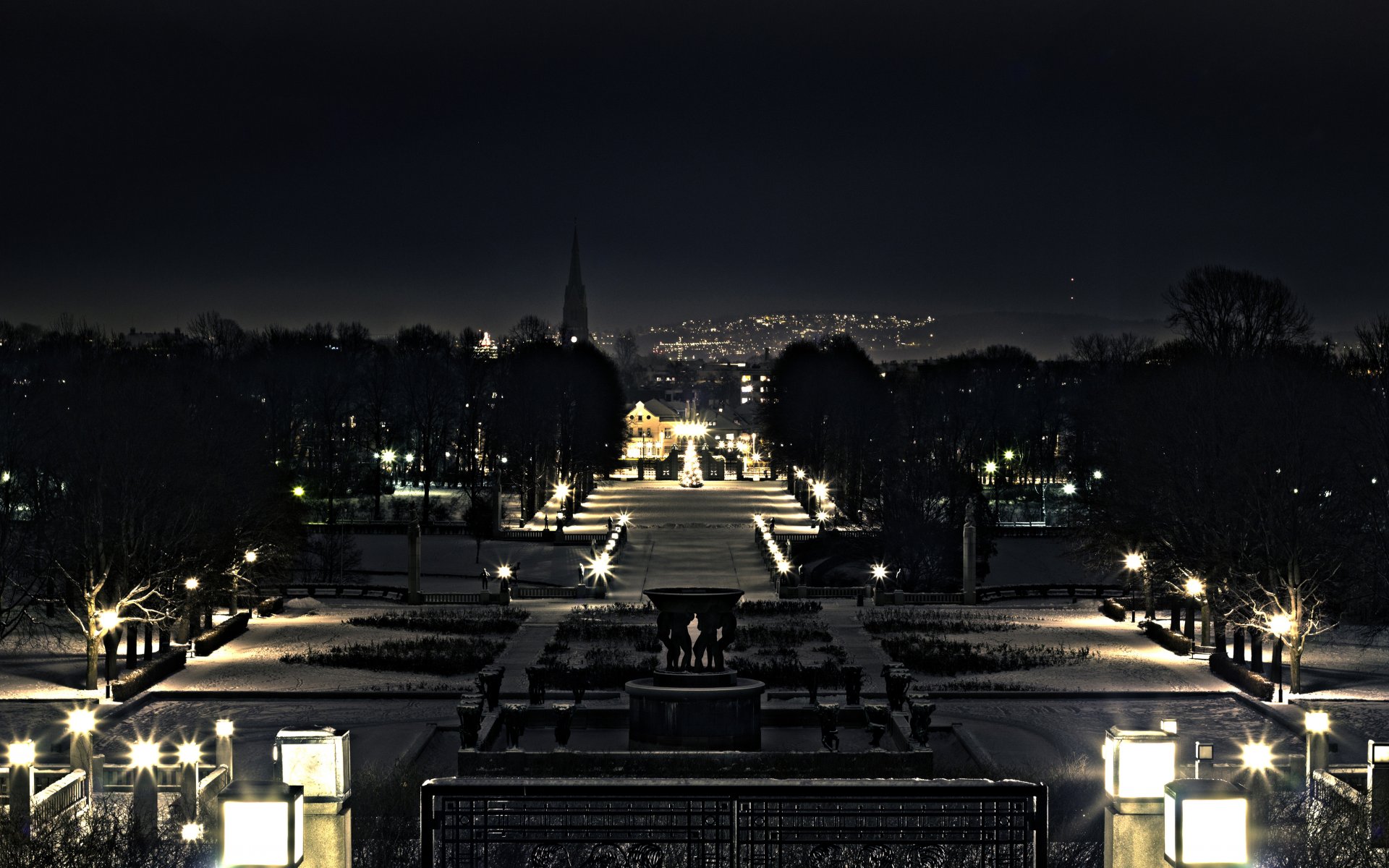 ville parc nuit lumières lumières grande résolution hdr