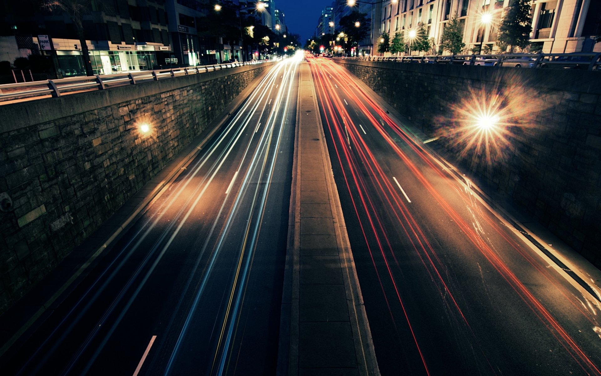 notte città strada luci traffico velocità strade auto