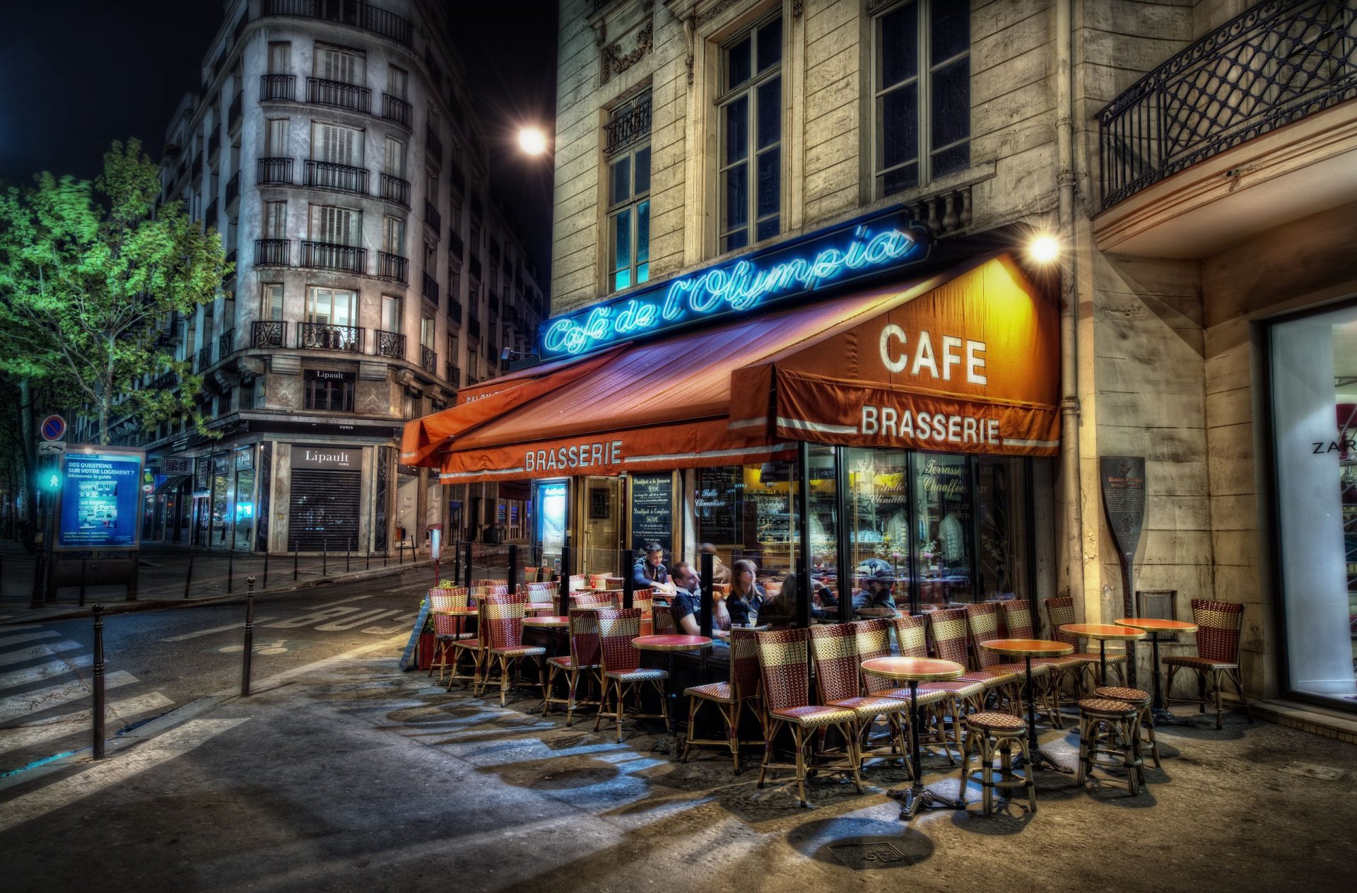 paris frankreich café hauptstadt abend