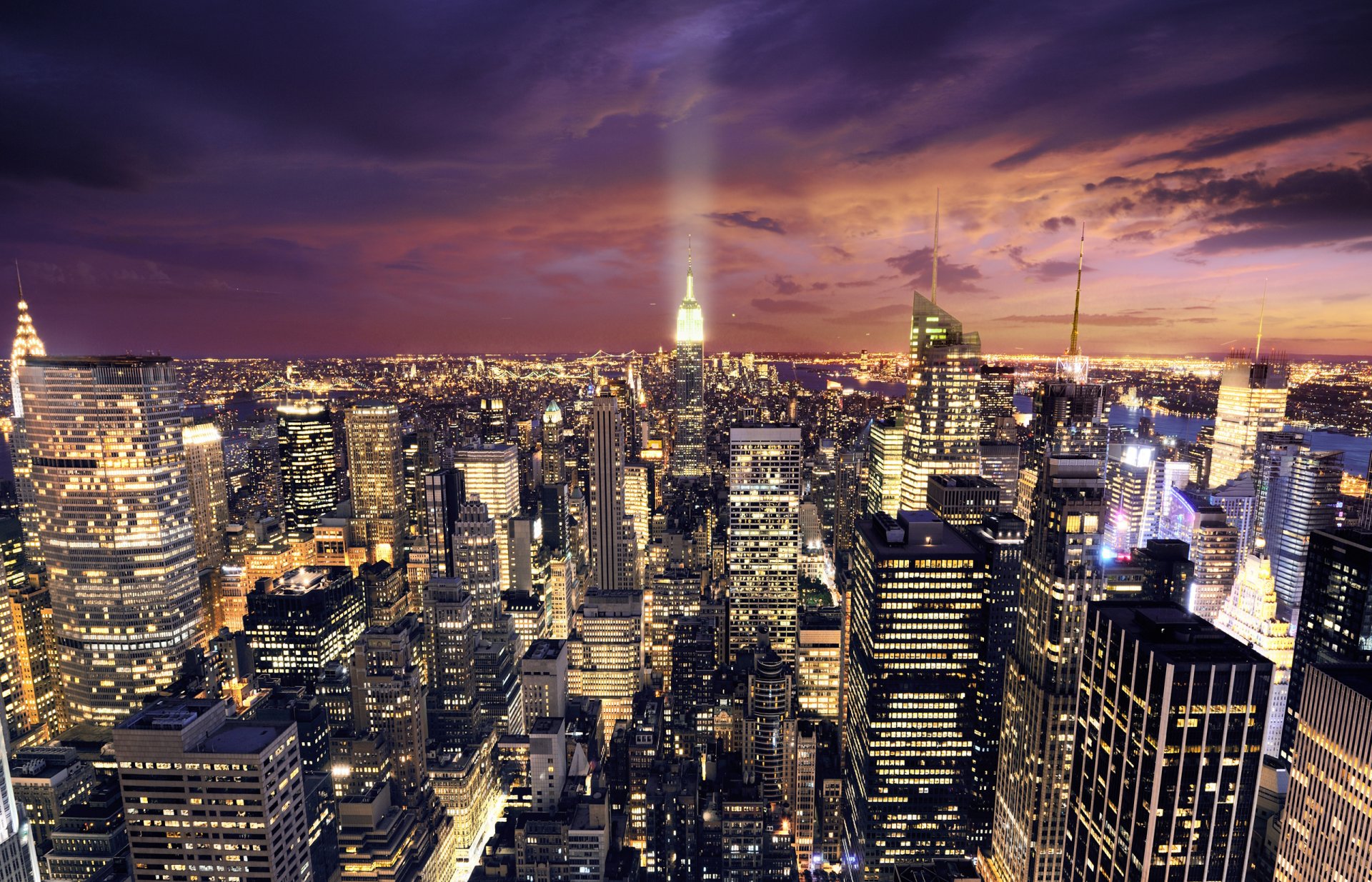 new york america night light house lights road sky clouds photo