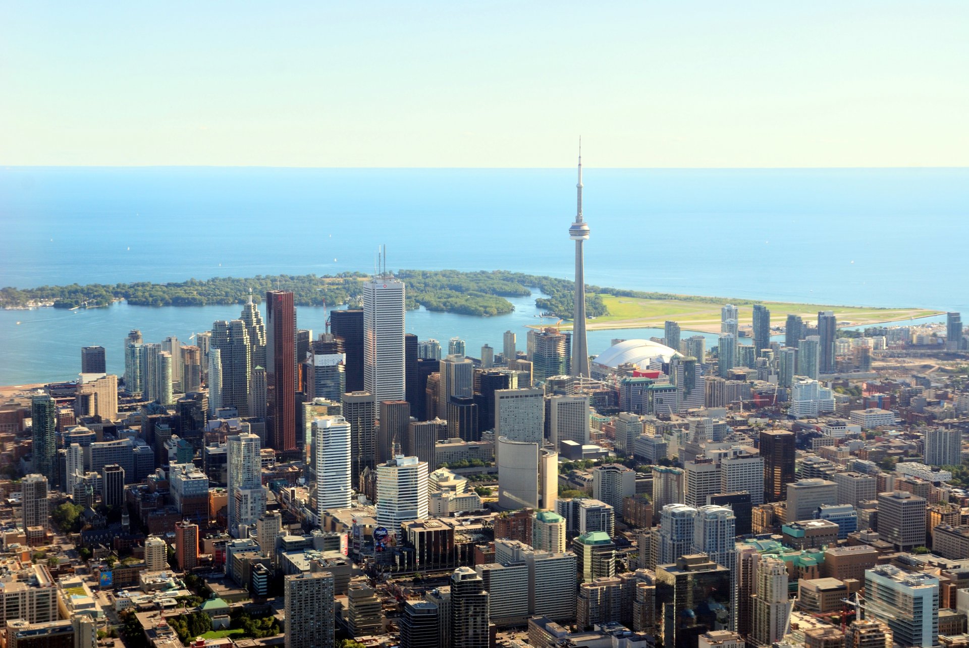 town toronto canada panorama skyscraper buildings house metropolis water lake ontario sky horizon