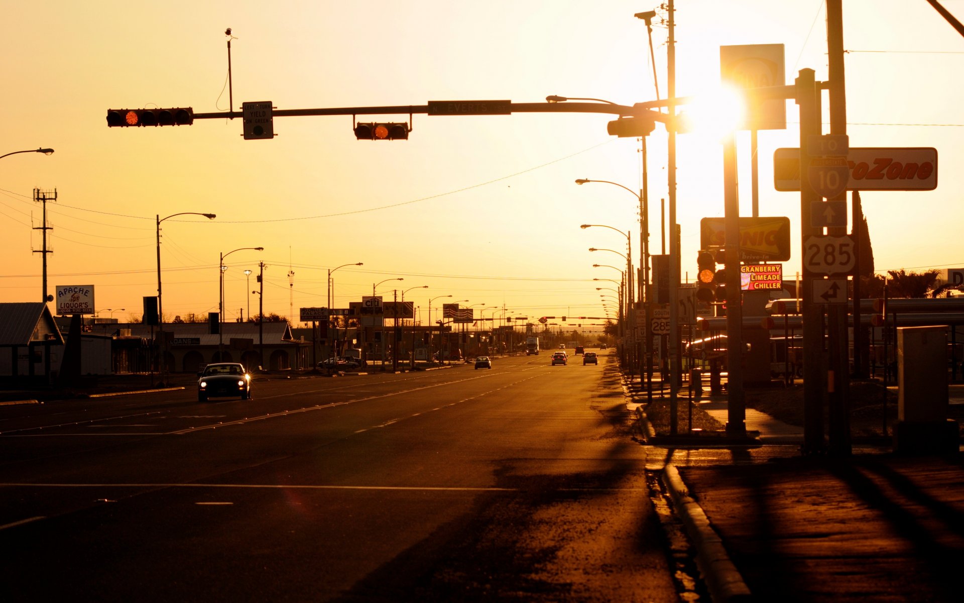 l amérique etats-unis soir coucher de soleil ville route