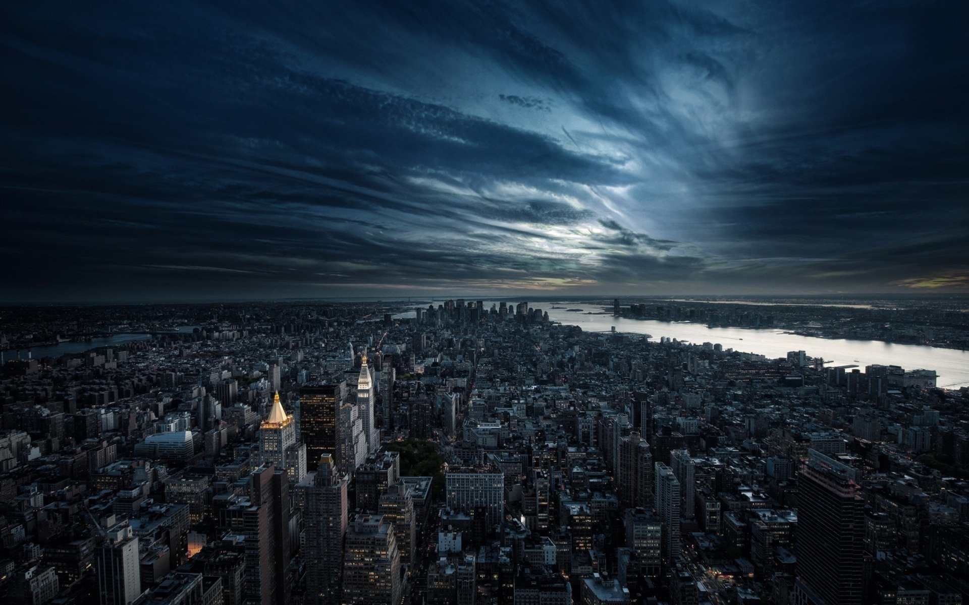 city evening night clouds america usa new york skyscrapers buildings new york