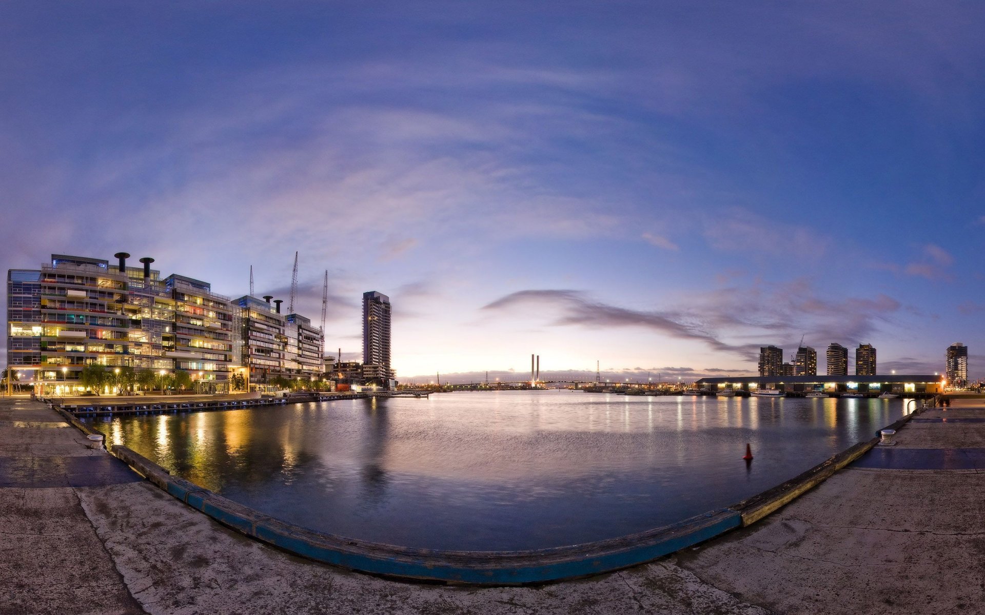 town night water embankment street