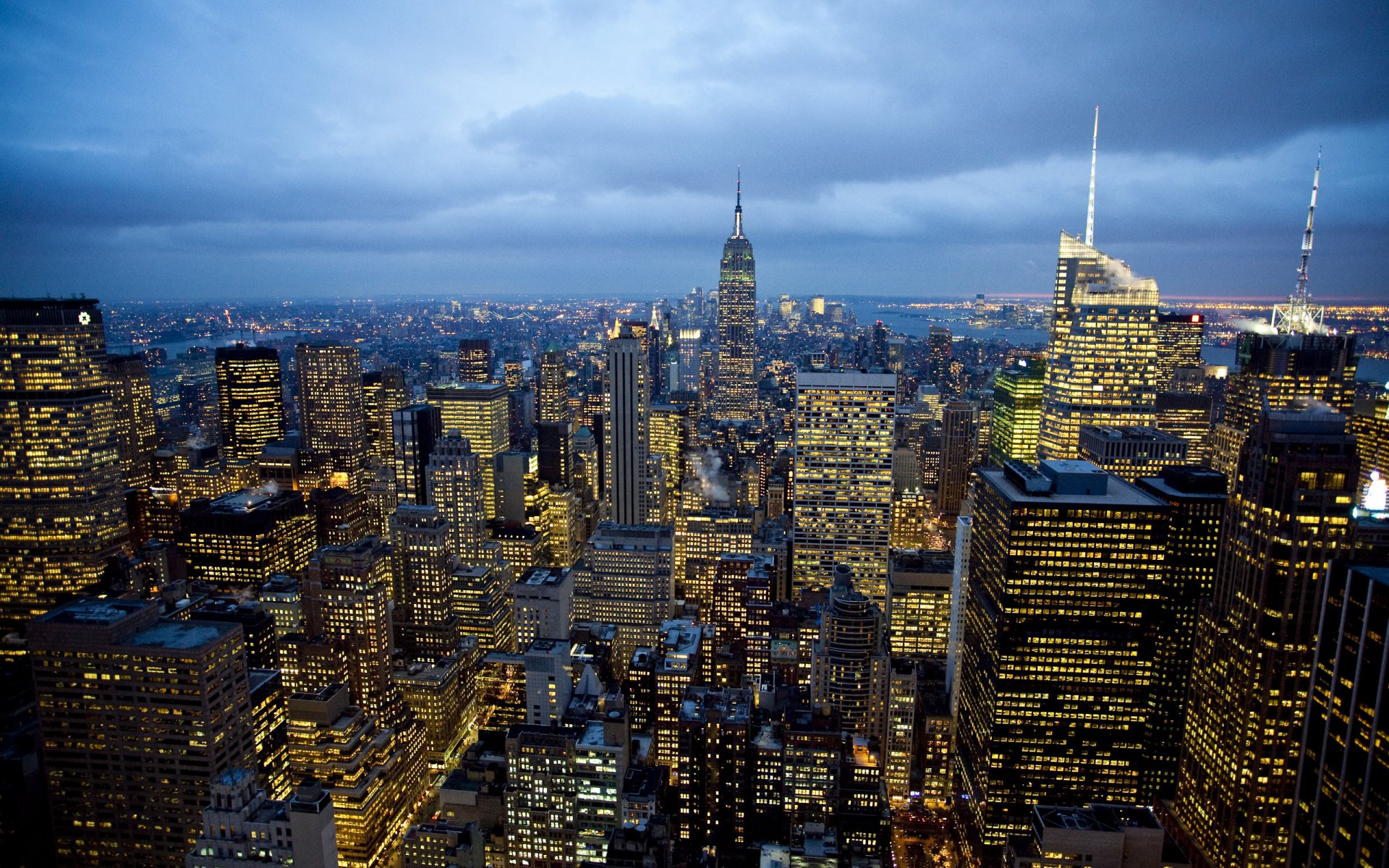 cities america houses night lights roads rockefeller center new york windows light