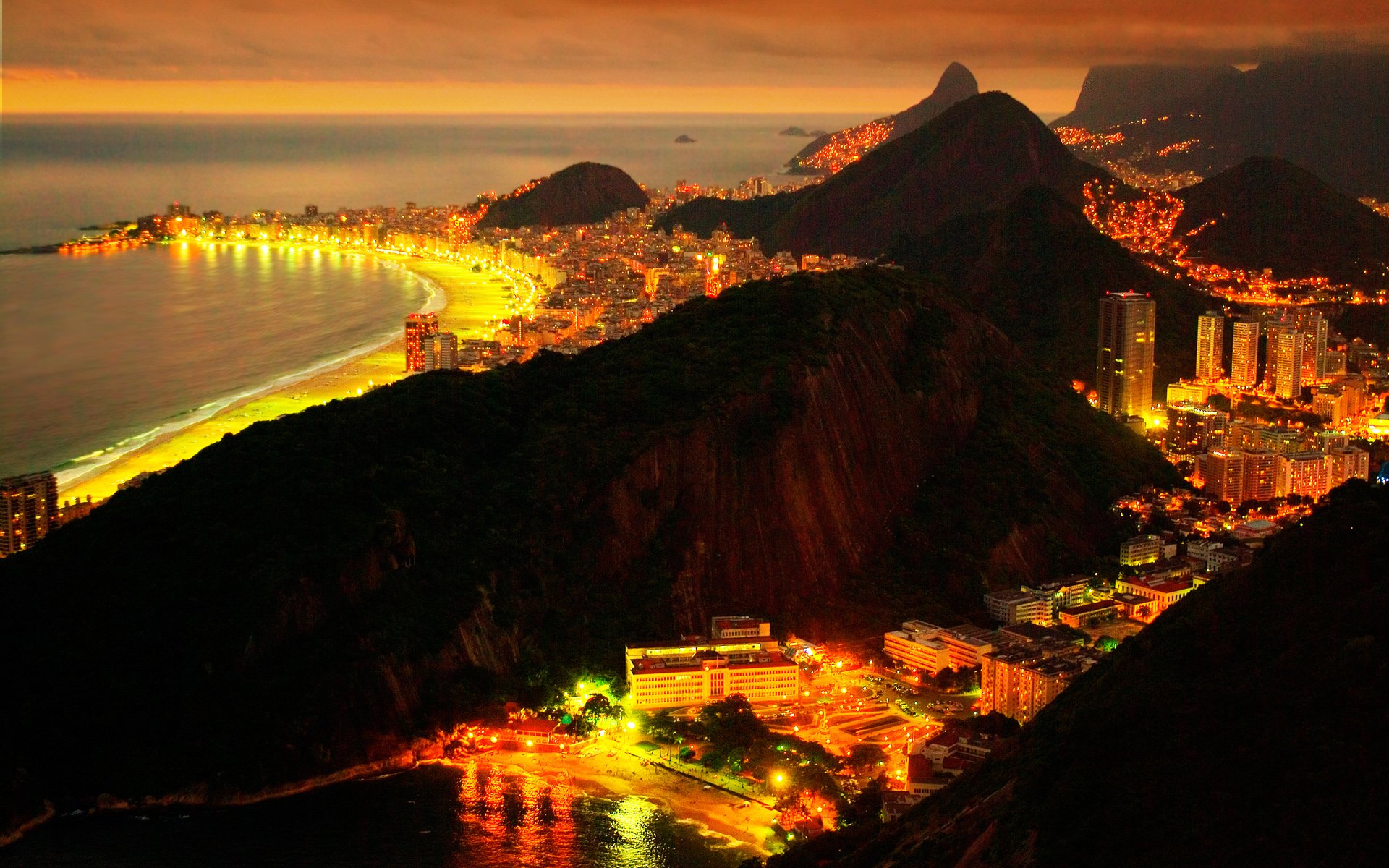 brasilien rio de janeiro stadt nacht lichter meer