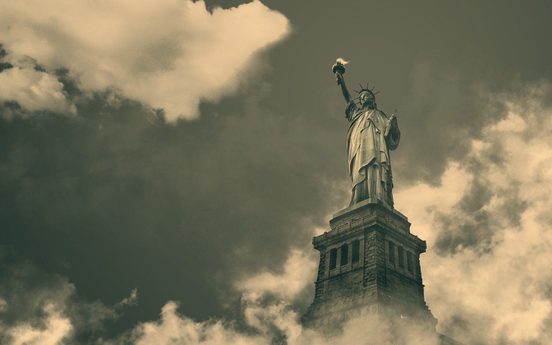 new york statue of liberty usa ameica united states america sky clouds day