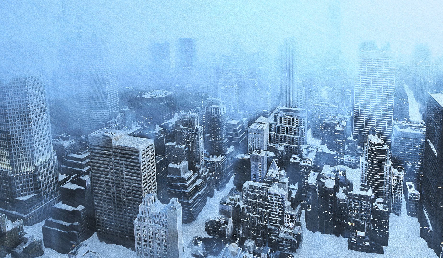 inverno grattacieli neve bufera di neve ghiaccio freddo case vista città derive