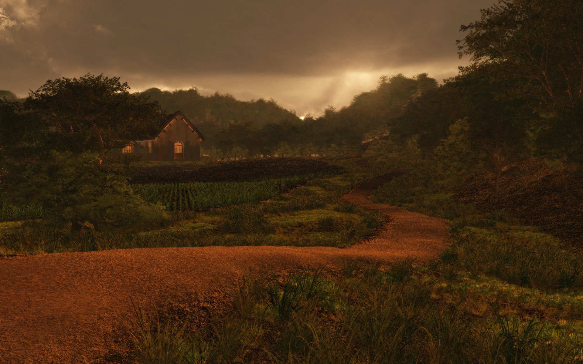 art field buildings house track overcast road