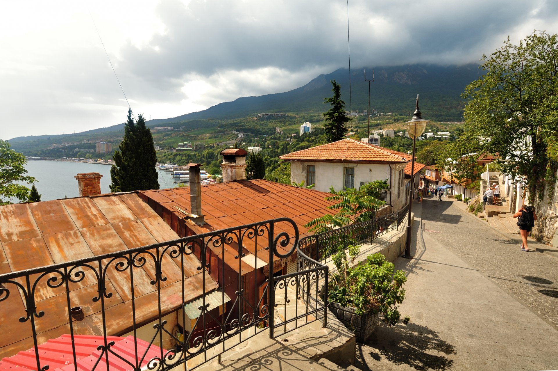 crimea yalta street buildings house construction tree nature