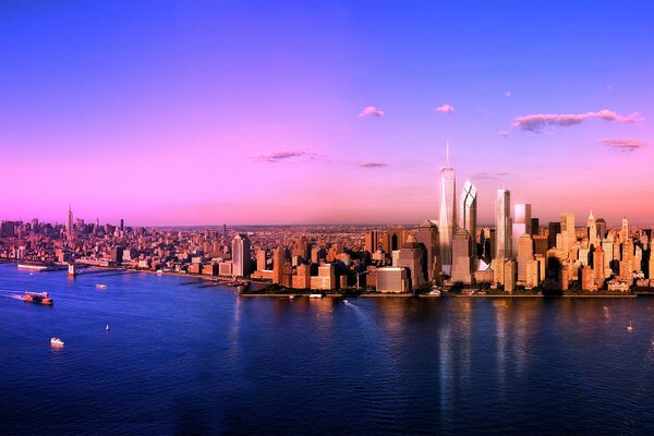 Panoramic photo of skyscrapers by the ocean