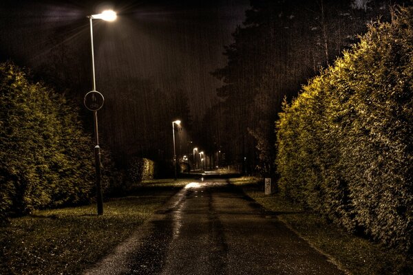 Pluie dans la rue avec une lanterne