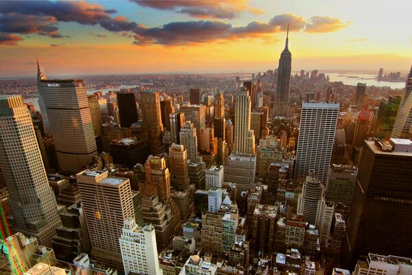 New York, bathed in the morning sun, from a bird s-eye view
