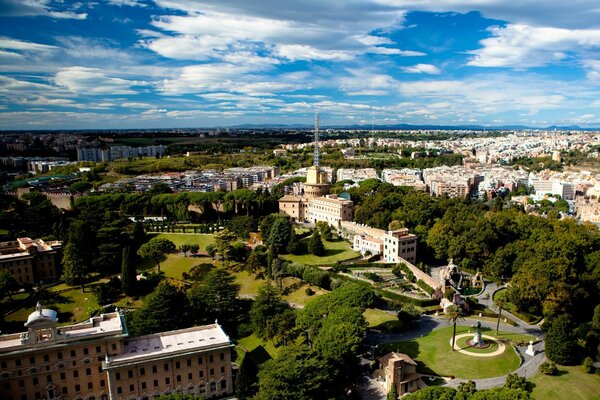 The city of Rome with a high, park, houses