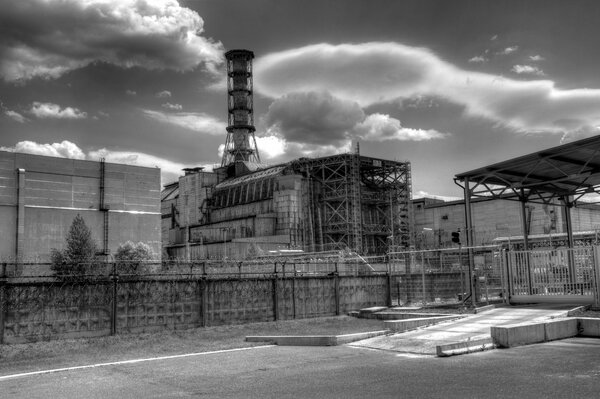 Black and white photo of the Chernobyl power unit