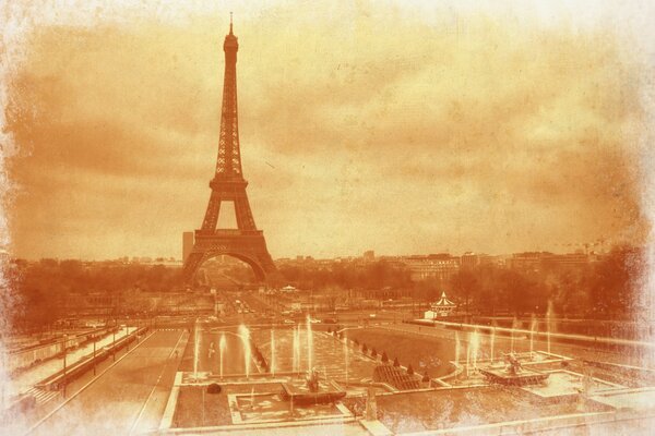 An old picture of the Eiffel Tower in France