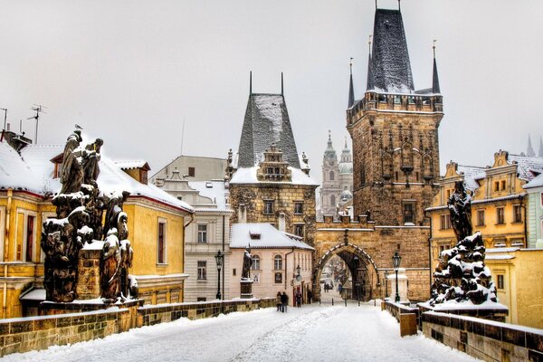 An image of ancient Prague in winter