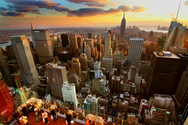 The roof of a skyscraper in New York at sunset