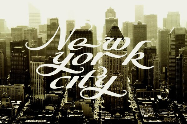 Foto retrò della città di New York con la scritta in primo piano
