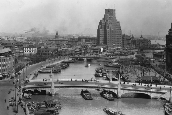 Antigua foto retro de la orilla del río Shanghai