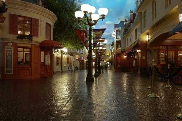 Calle a la luz de las linternas