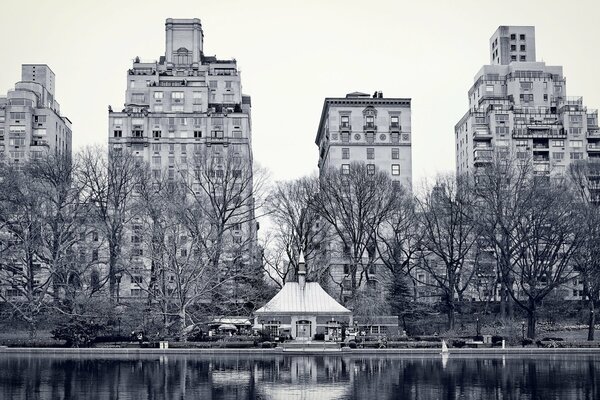 Vieux bâtiments sur le fond de Central Park