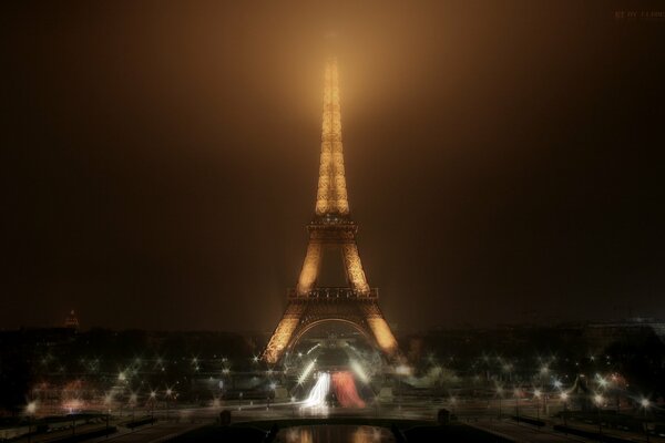 Eiffel Tower at night with treatment