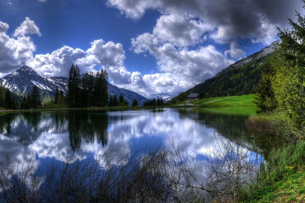 Reflection of the Alpine sky in the lake