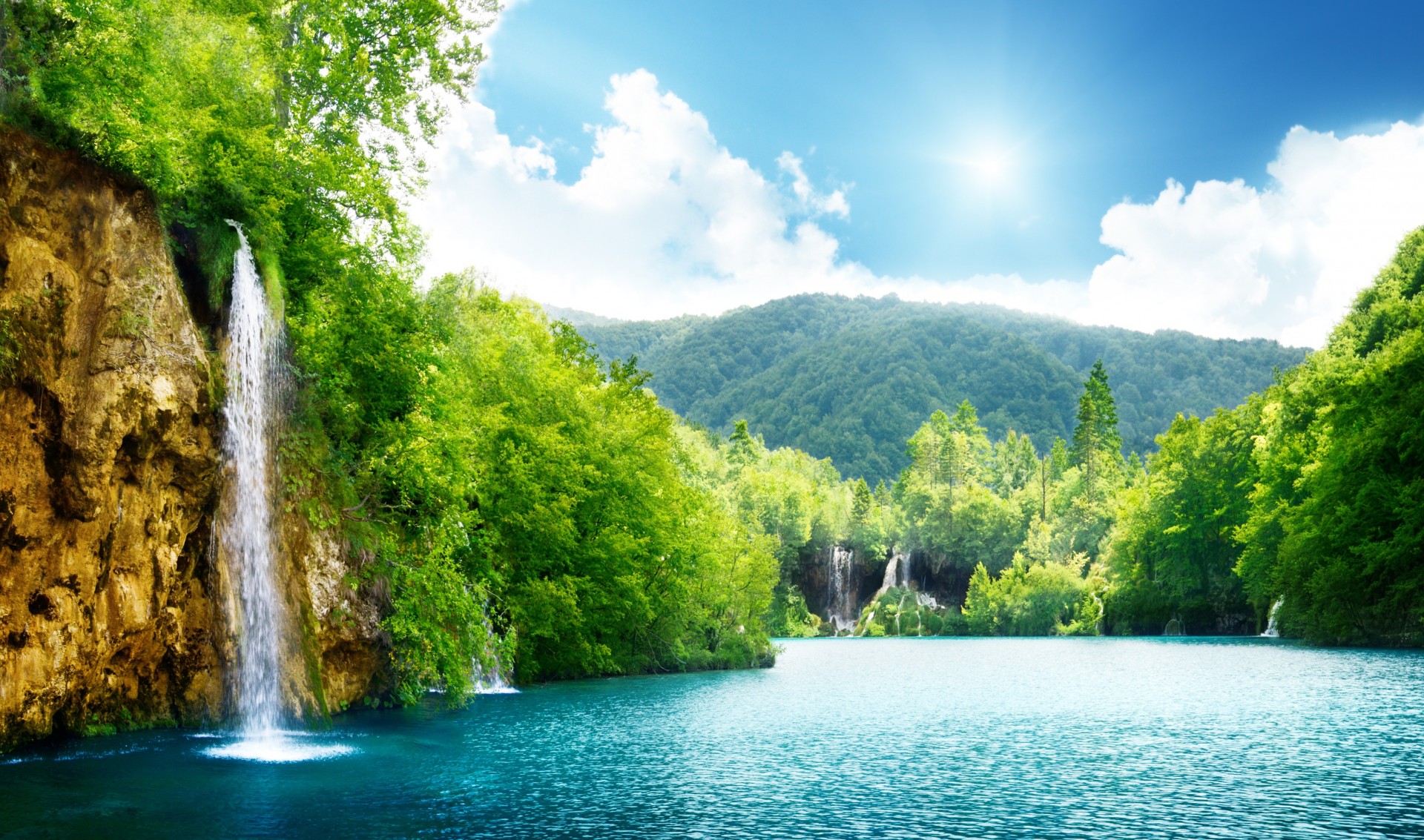 himmel sonnenlicht see natur landschaft tiefer wald palmen meer schön wasserfall wolken