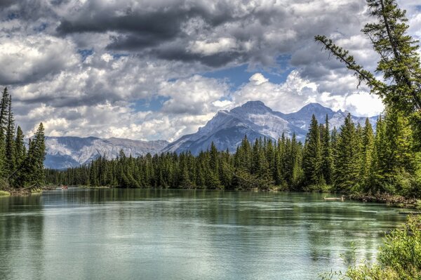 Nature lake forest and mountains