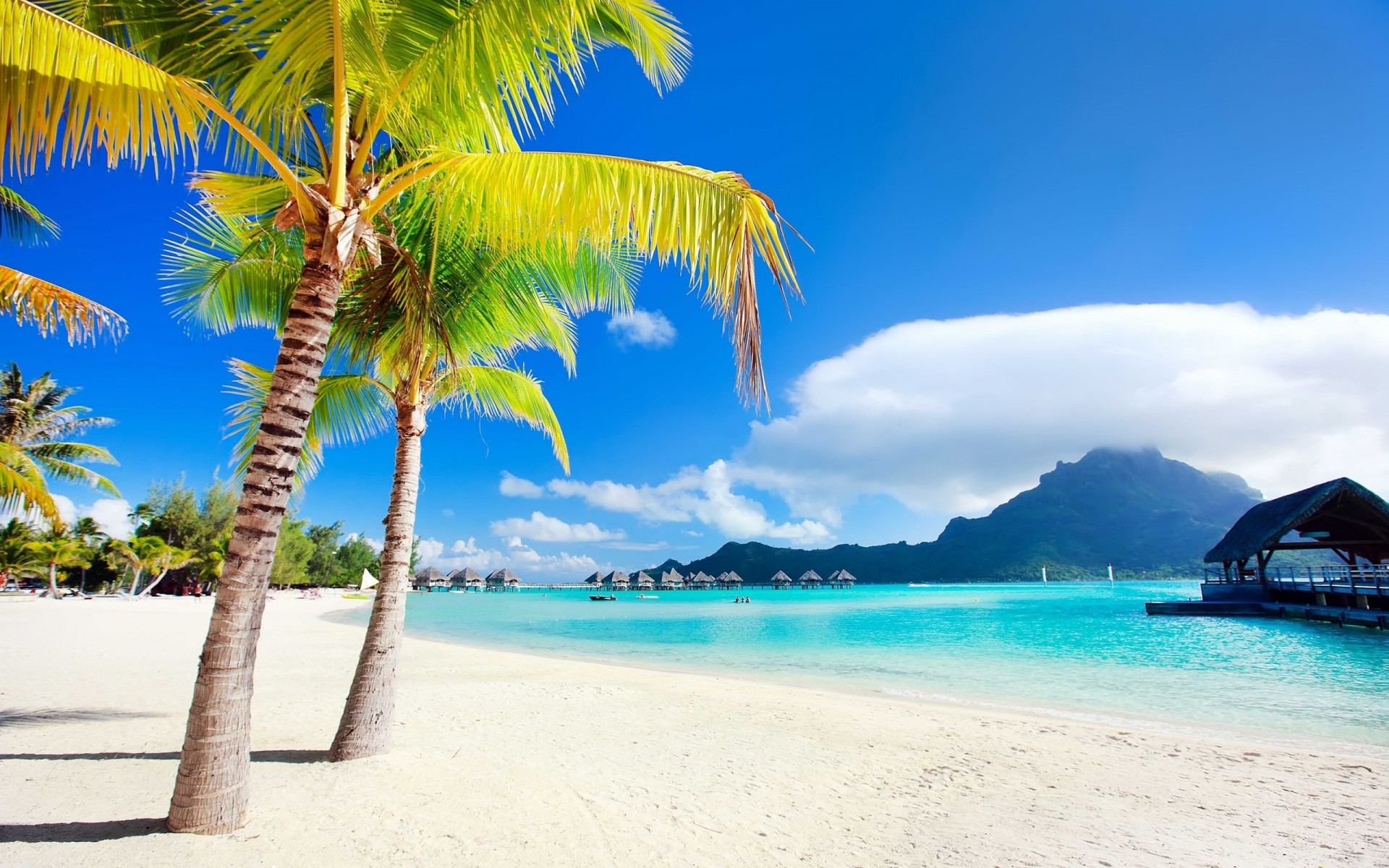 bora bora palmeras nubes agua cielo arena