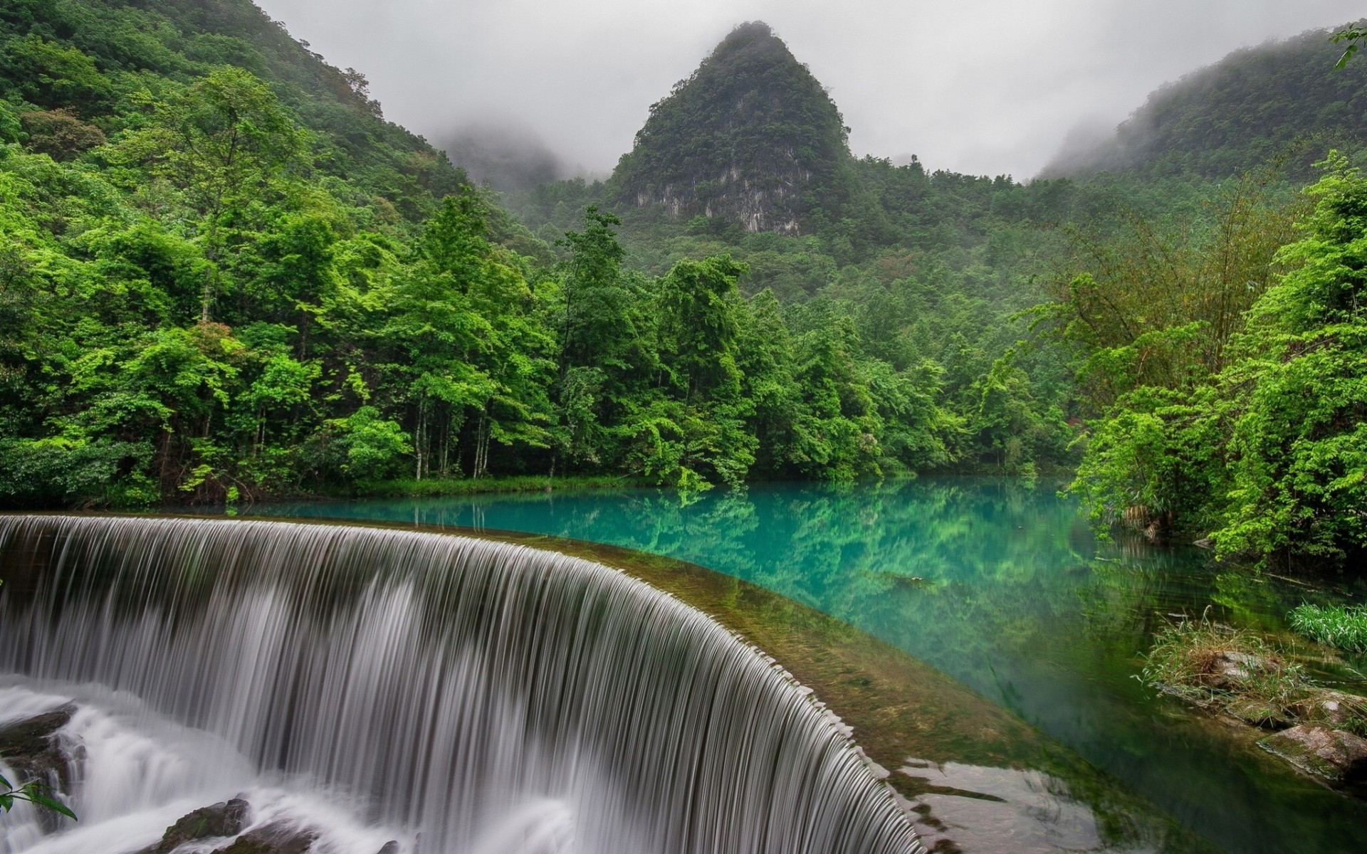 cascata fiume cina foresta montagna o