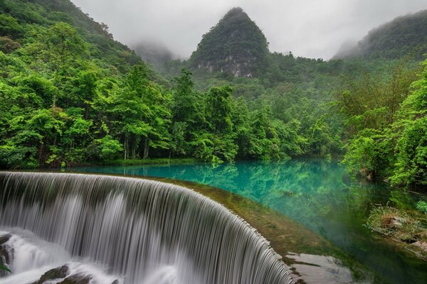 Water surface with a waterfall