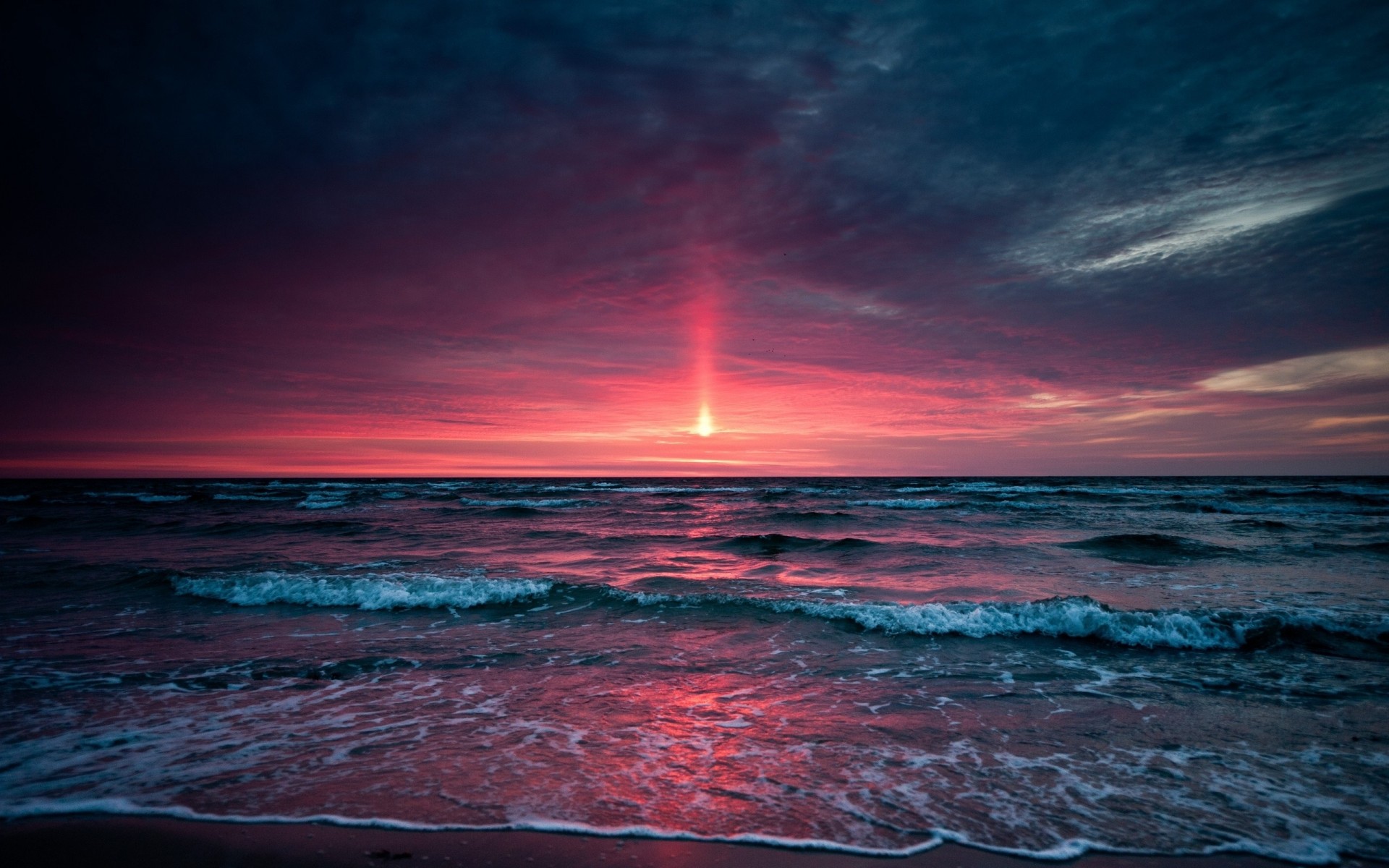 whisper gray beach sunset wave shore foam night sky sea pink horizon