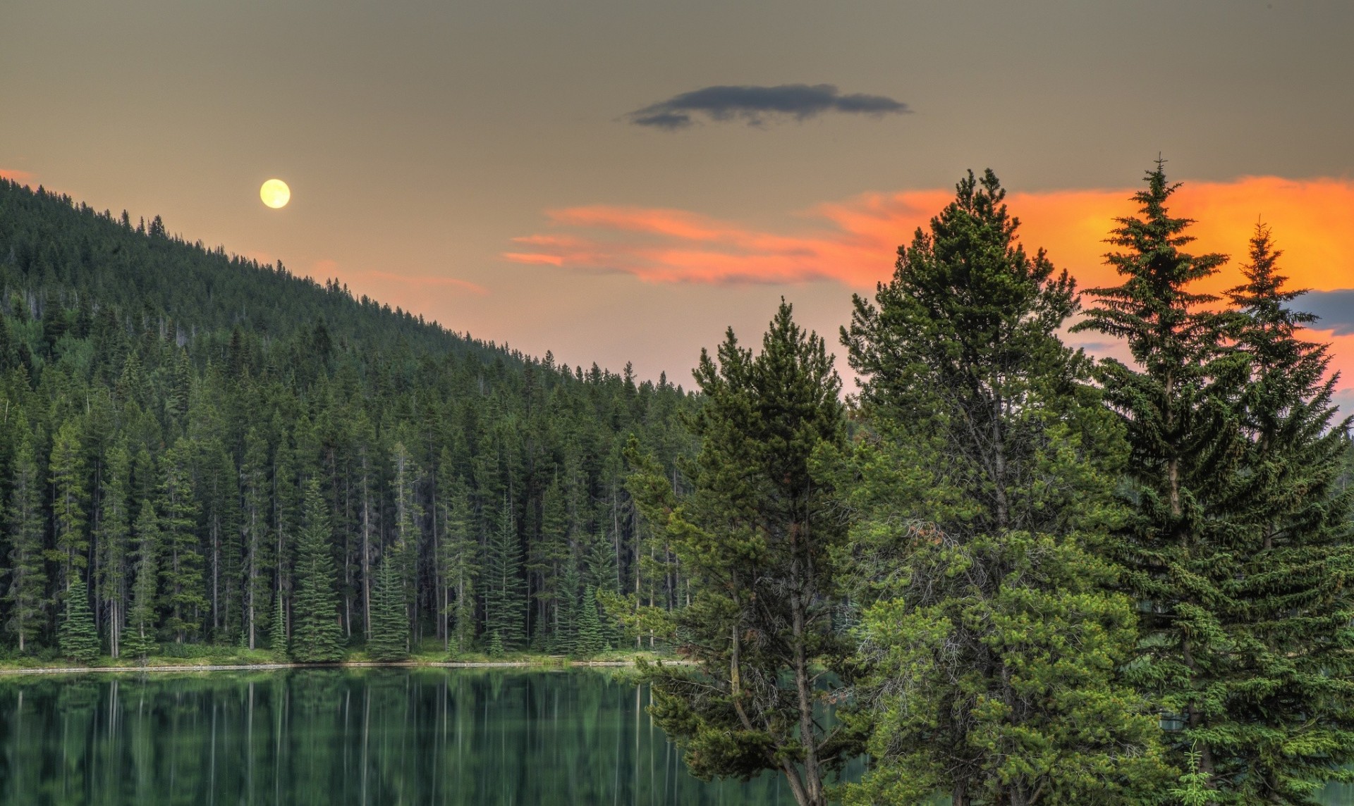 coucher de soleil alberta lac forêt canada parc national banff banff arbres