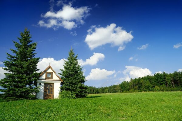 La chapelle cachée entre les conifères