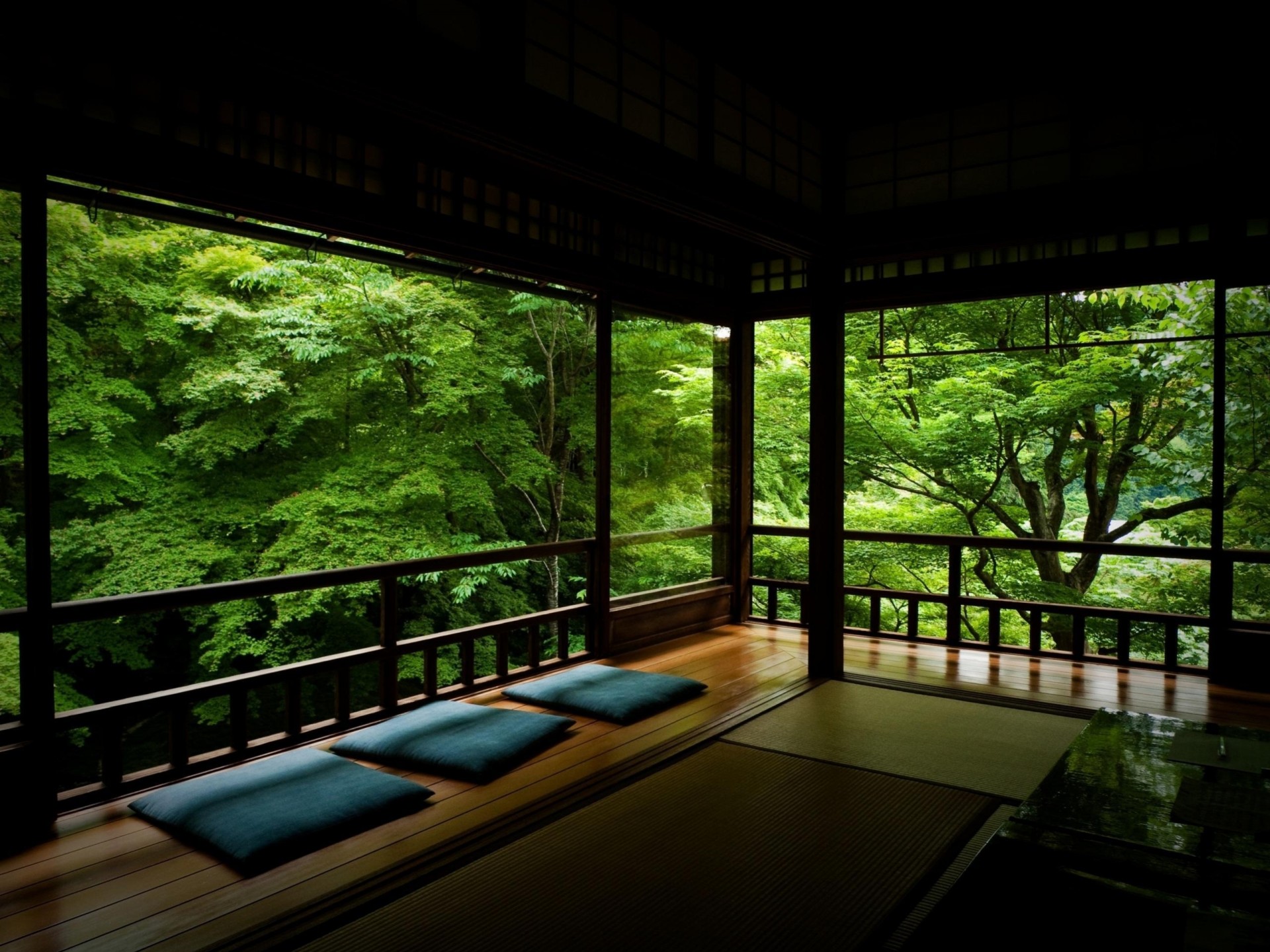 verde cina alberi stile veranda cuscini silenzio