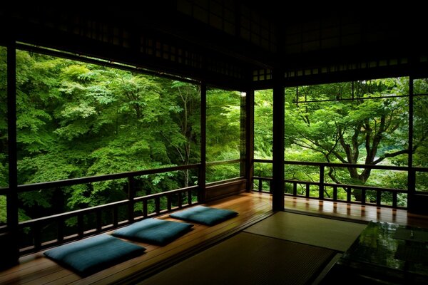 A veranda for meditation surrounded by trees