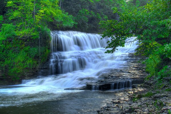 Schöner Wasserfall auf grünem Hintergrund