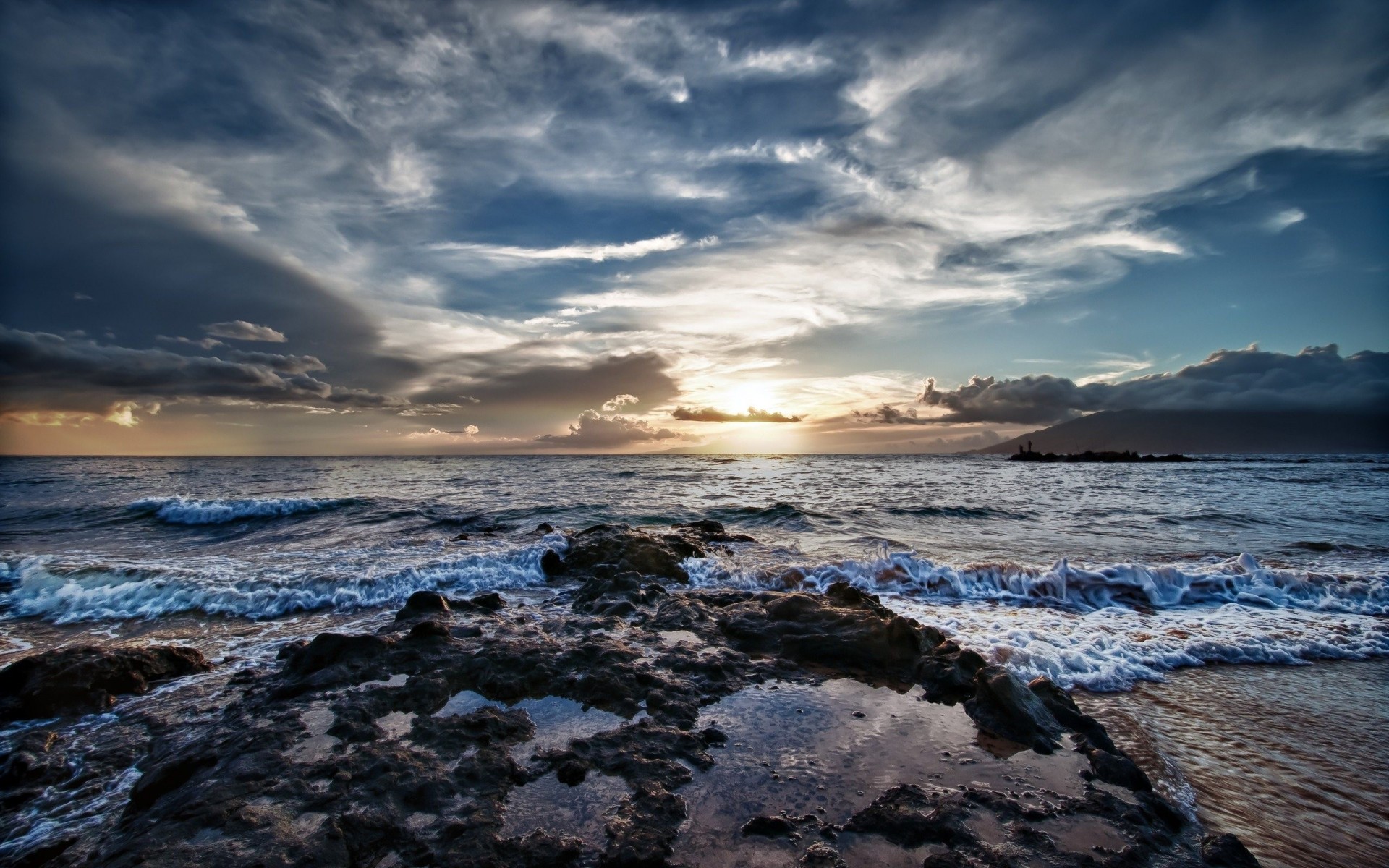 puesta de sol paisaje nubes contornos mar paisajes sol