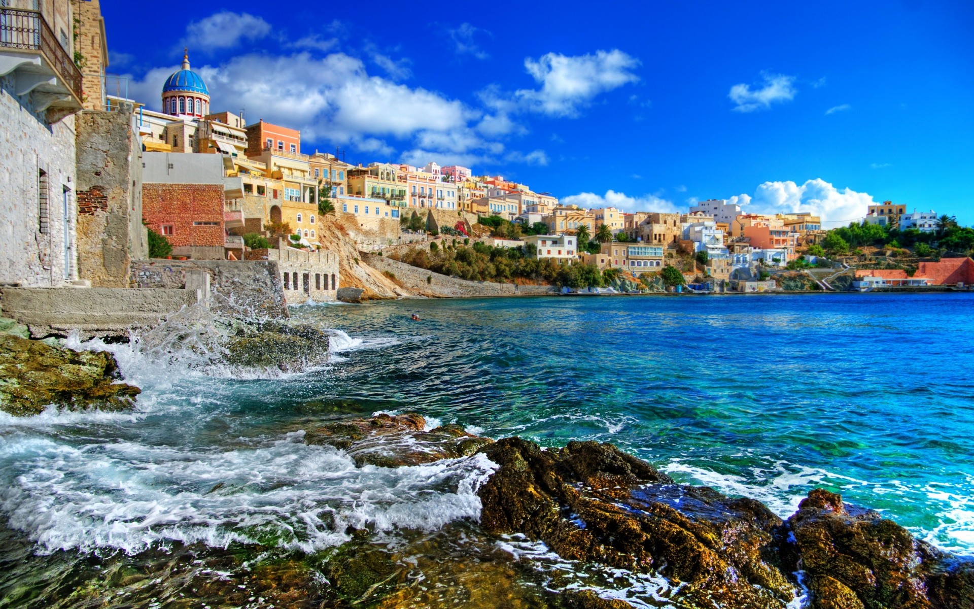 paysage nature ciel mer nuages grèce maisons