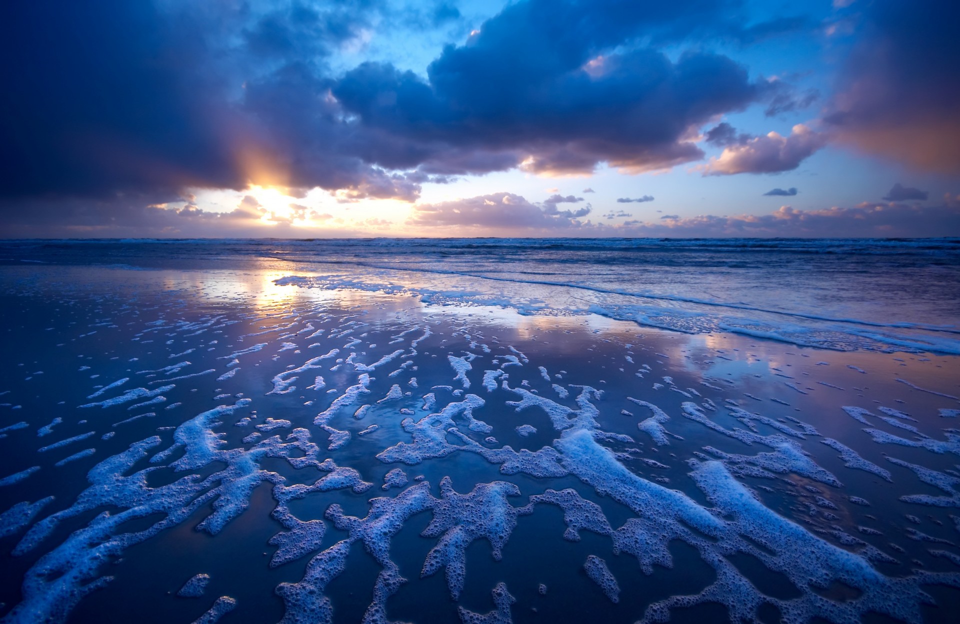 welle meer strand schaum sonnenuntergang